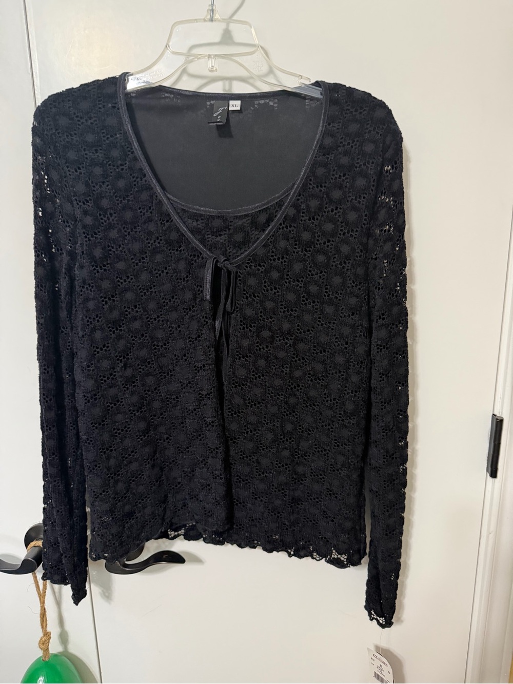 Black Crochet Tie-Front Women's Top size XL